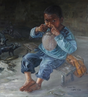Peinture à l'huile contemporaine - Le garçon Hani