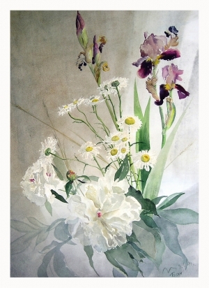 Valeriy Grachov œuvre - Pivoines et iris