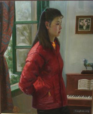 Li Jiahui œuvre - Fille pensante dans la salle de piano