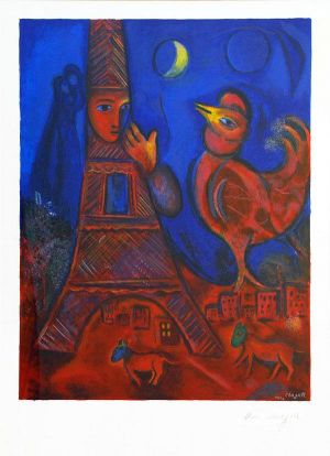Marc Chagall œuvre - Lithographie couleur Bonjour Paris