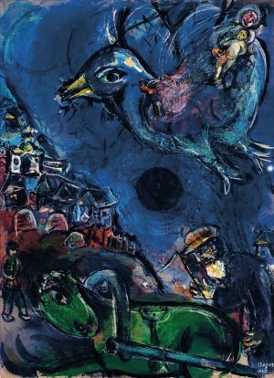 Marc Chagall œuvre - Village au Cheval Vert ou Vision à la Lune Noire