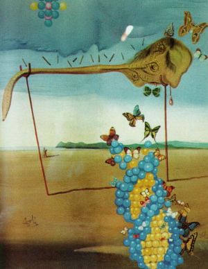 Salvador Dalí œuvre - Paysage de papillons Le grand masturbateur dans un paysage surréaliste avec de l'ADN