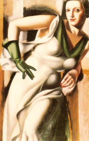Peinture à l'huile contemporaine - Femme au gant vert 1928