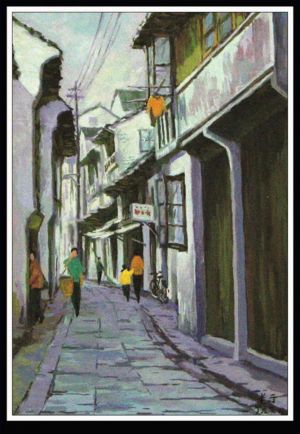Ding Longfa œuvre - Une vieille ruelle à Hankou