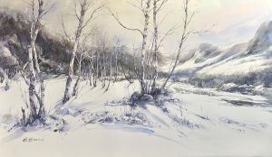 Hou Xiaoming œuvre - Note de musique dans un champ de neige