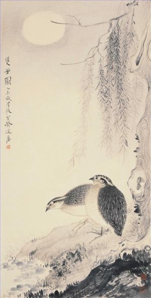 Ju Jianwei œuvre - Deux oiseaux au clair de lune