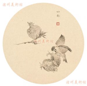 Art Chinois contemporaine - Peinture de fleurs et d'oiseaux dans un croquis de style traditionnel chinois