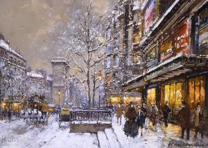 Antoine Blanchard œuvres - Grands boulevard et porte st denis sous la neige